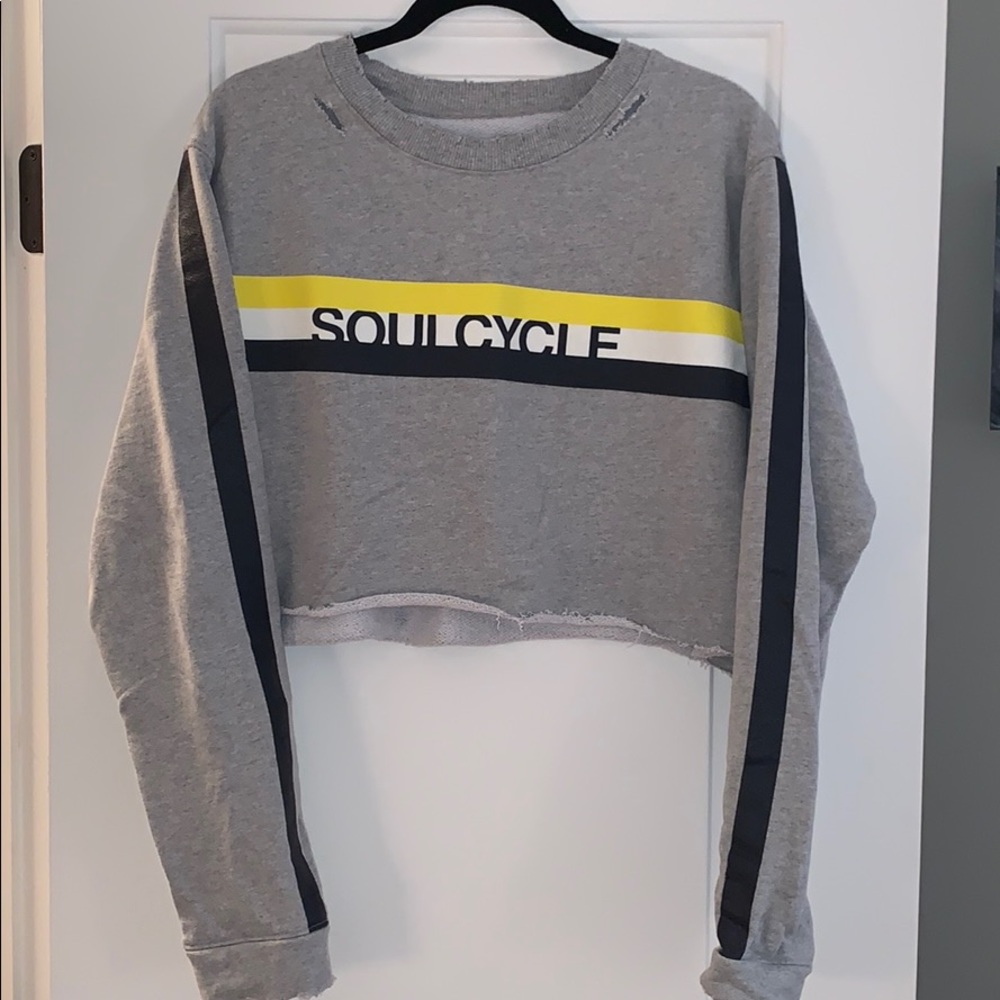 Soul Cycle Distressed Cropped Crewneck Sweatshirt